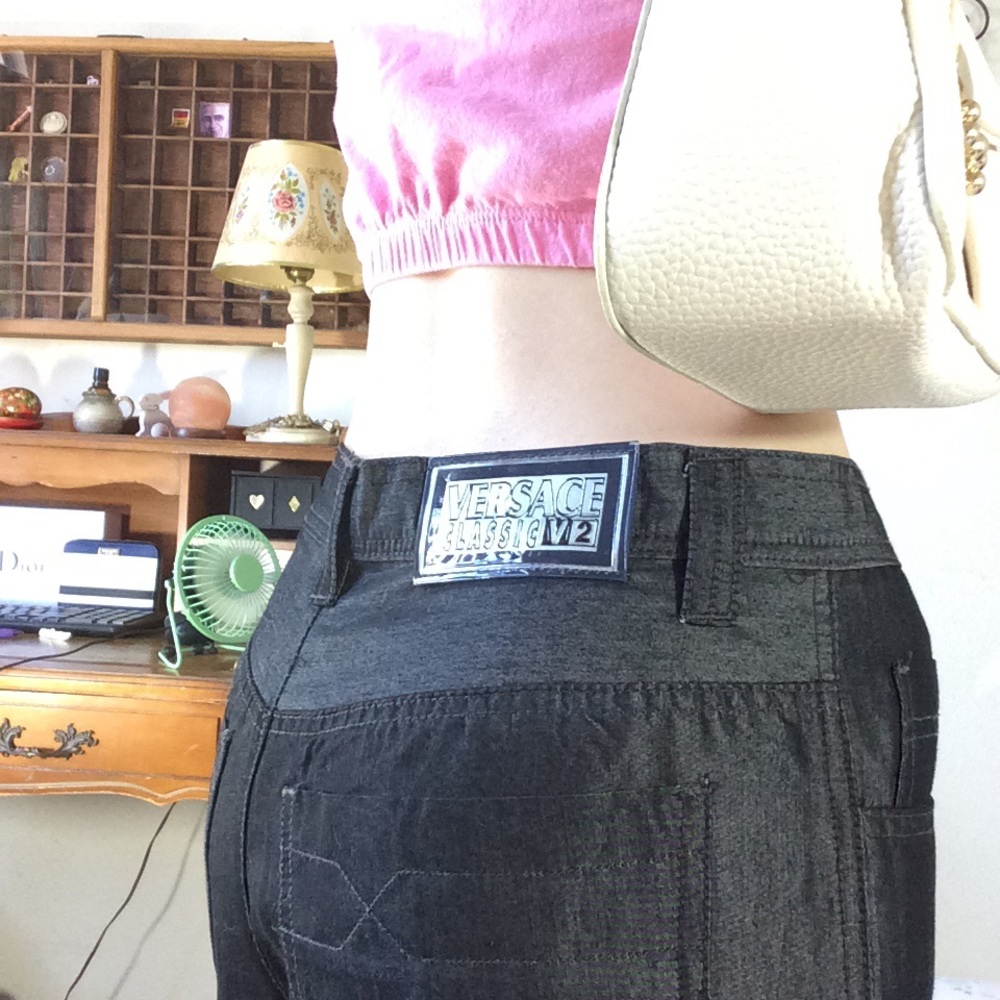 VERSACE JEANS COUTURE Sleek Sheen High Waist Pants - Picture 4 of 13